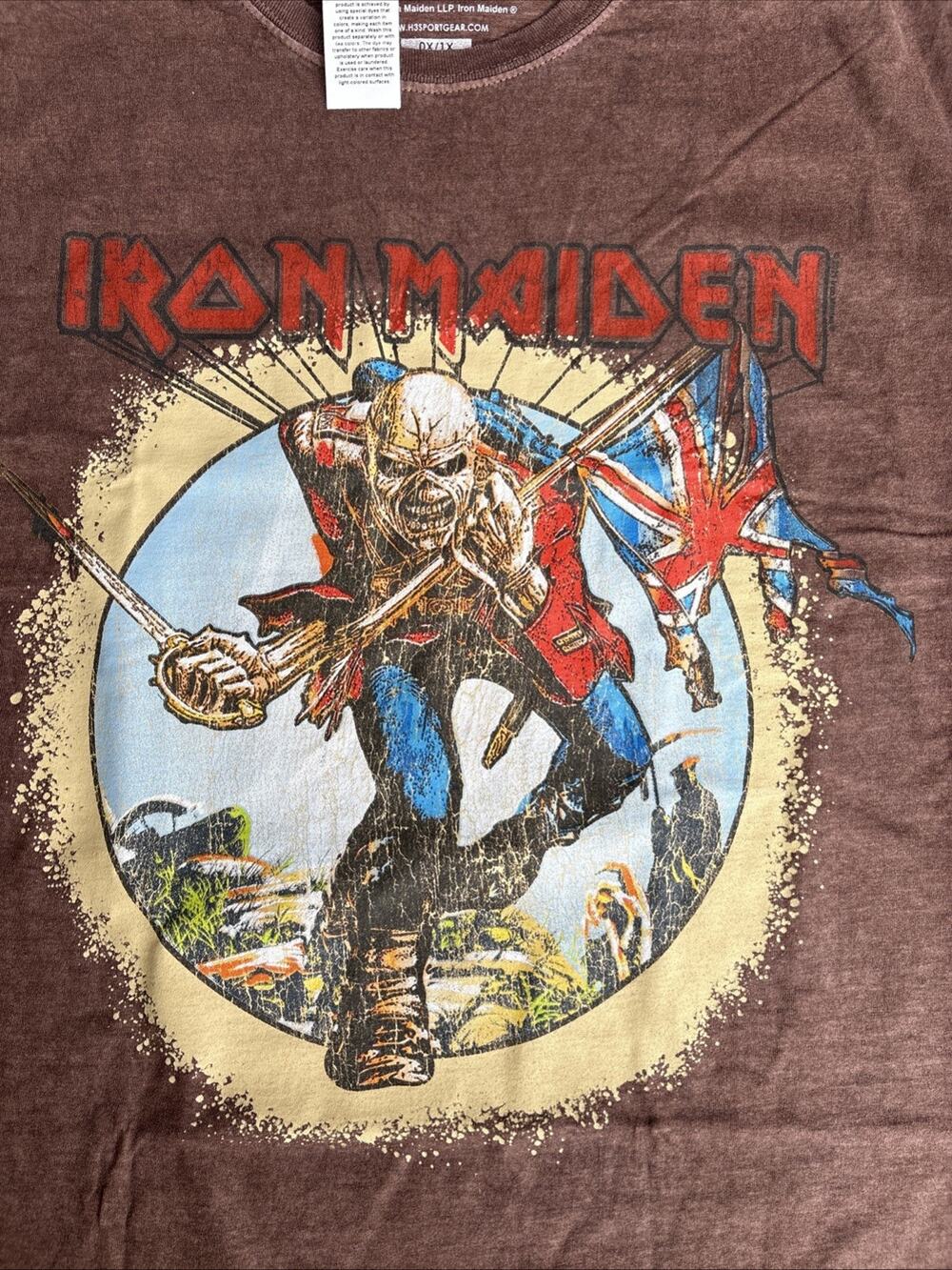 Iron Maiden The Trooper Graphic T-Shirt Brown Mineral Wash Plus Size 1X NWT